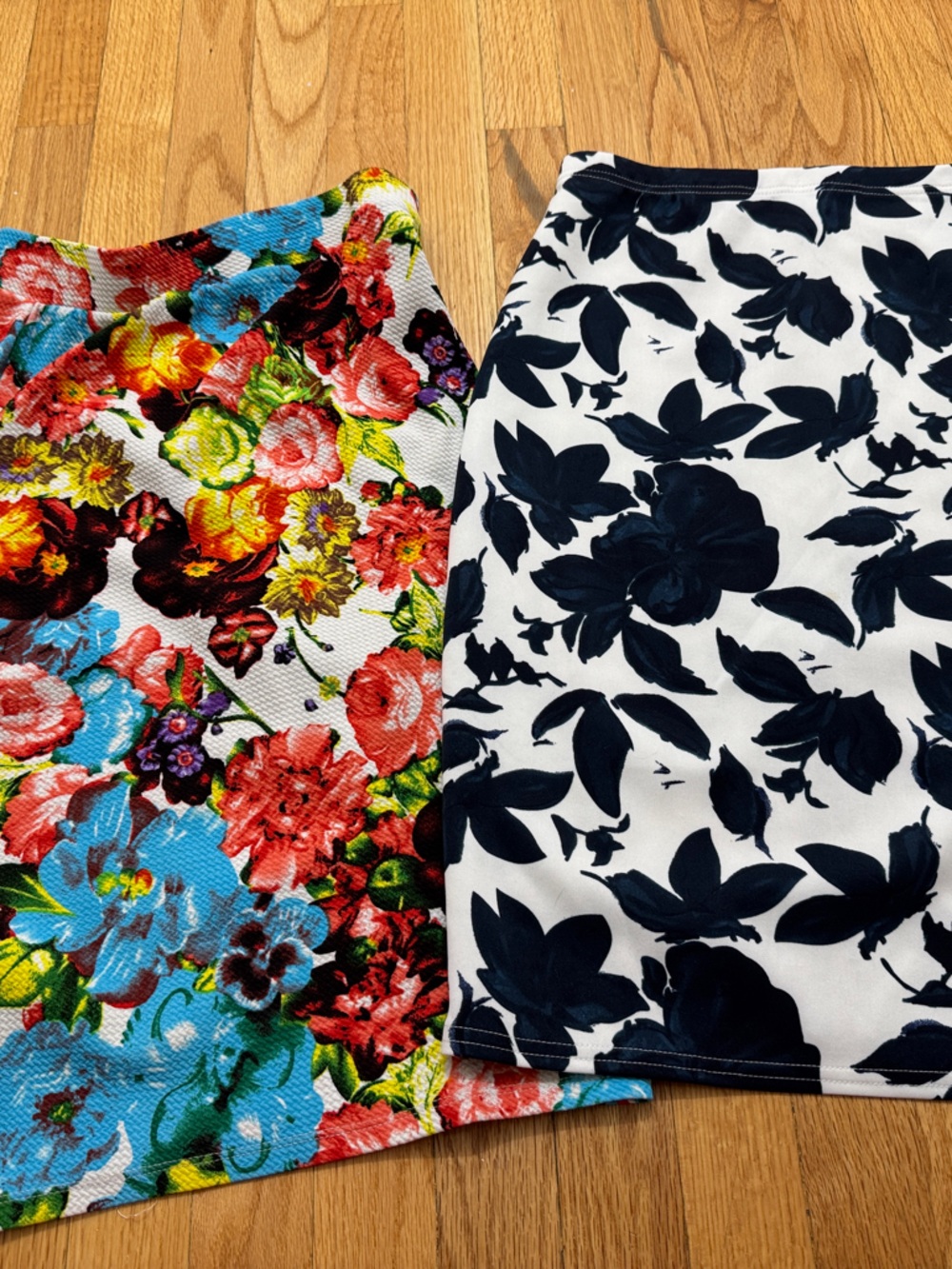 Two Floral Pencil Skirts – Bright Multicolor & Black/White